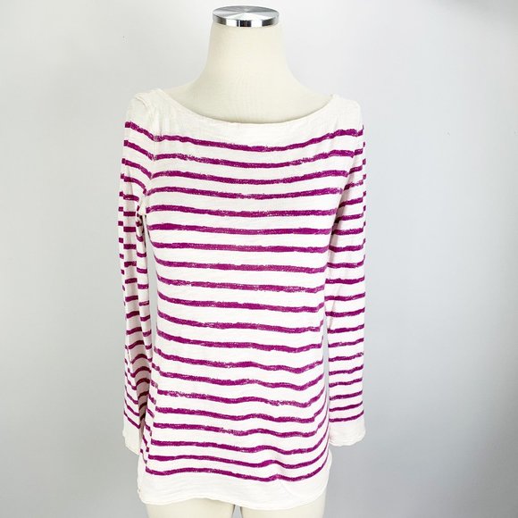 LOFT Tops - LOFT Small Ivory Purple Stripe Long Sleeve Shirt